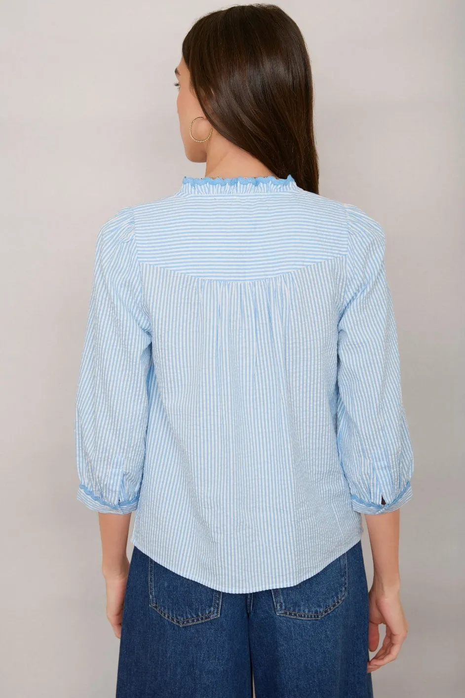 Francine Blouse - Blue/Ivory Stripe
