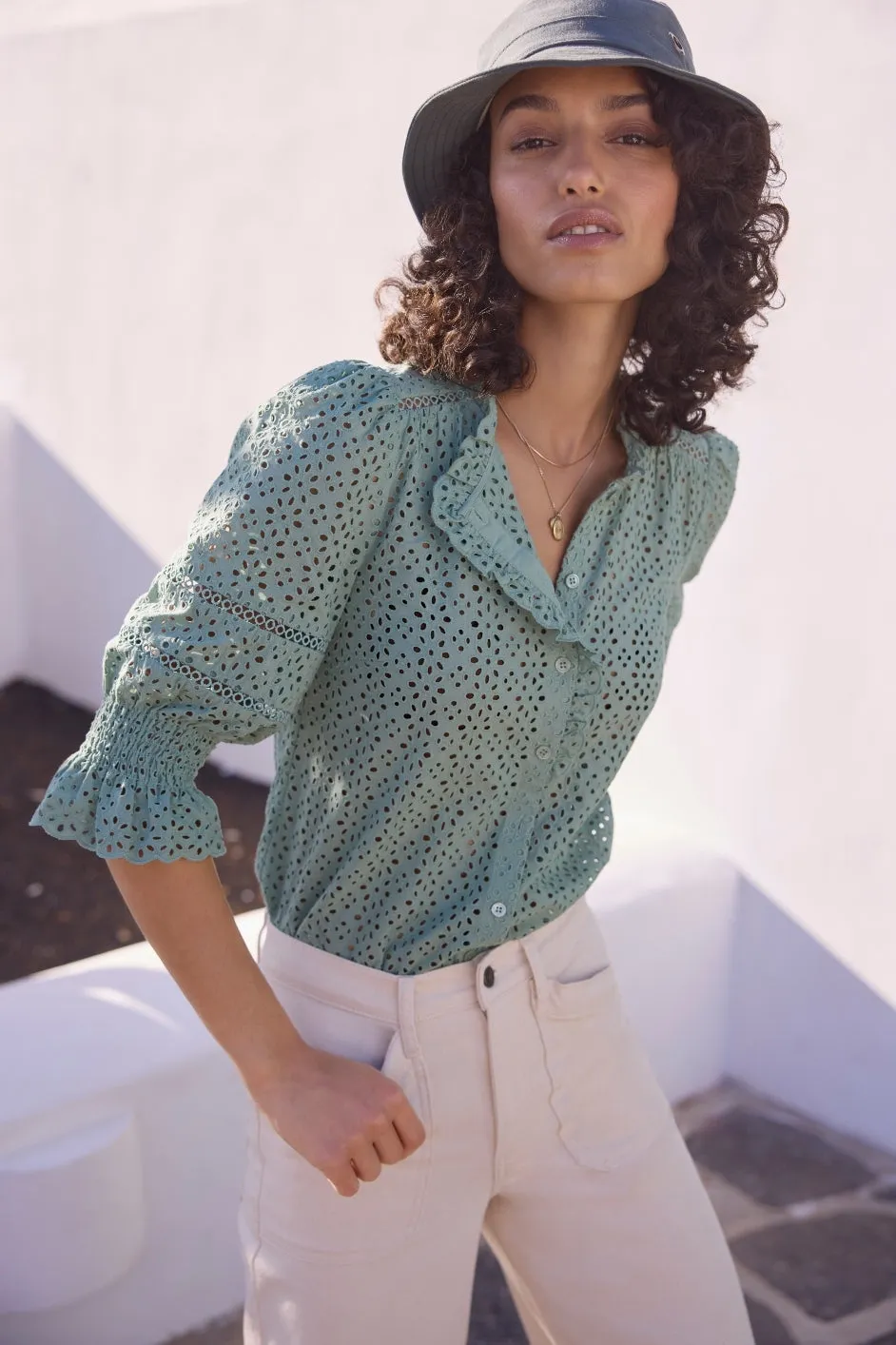 Frankie Blouse - Sage Green Broderie
