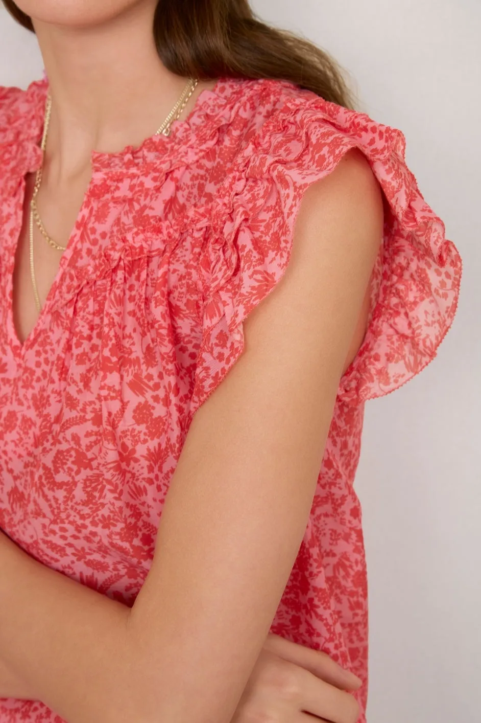 Georgia Silk Blend Blouse - Summer Pink Mono Floral