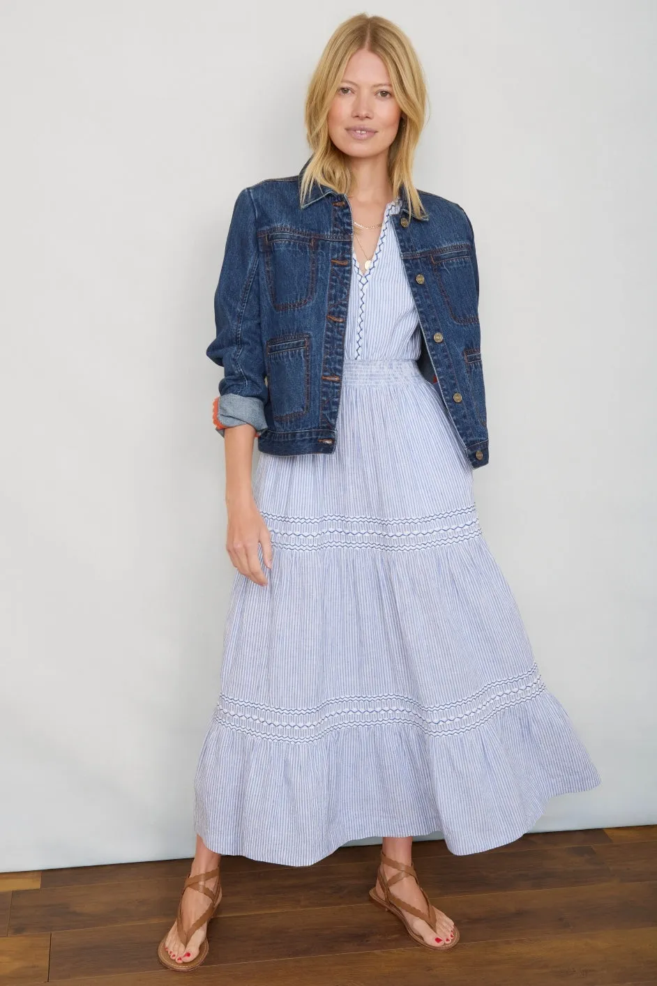 Georgina Dress - Blue/Ivory Stripe