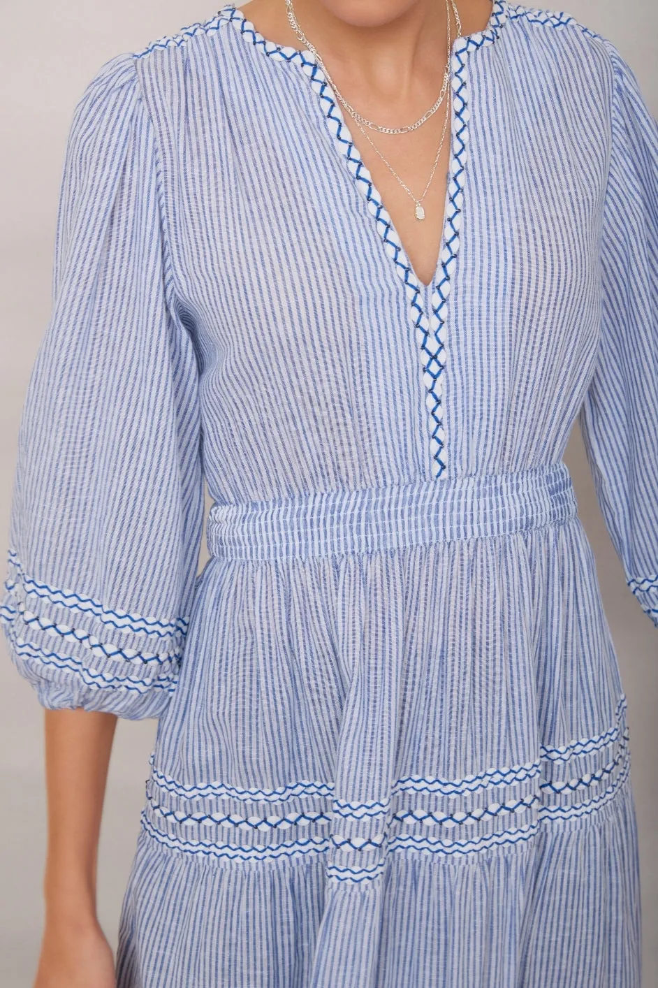 Georgina Dress - Blue/Ivory Stripe