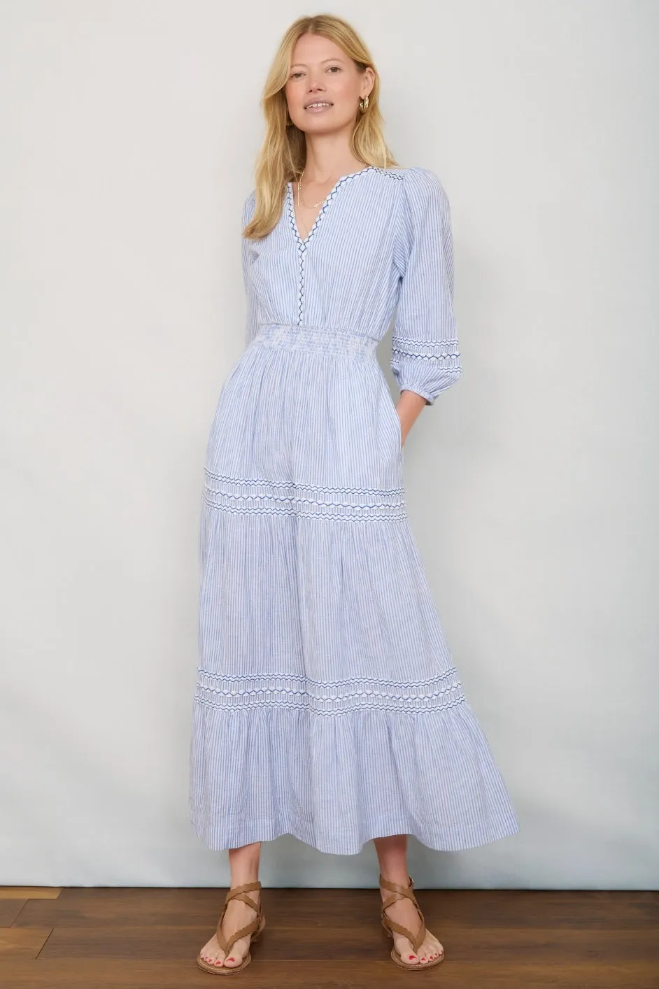 Georgina Dress - Blue/Ivory Stripe