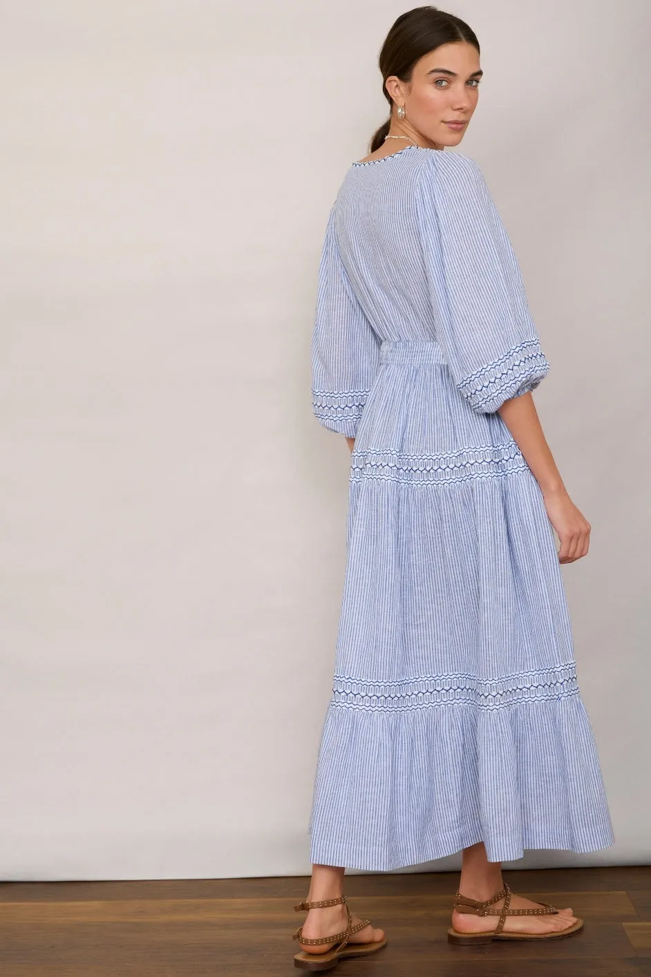 Georgina Dress - Blue/Ivory Stripe