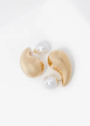 Gold And Faux Pearl Teardrop Earrings