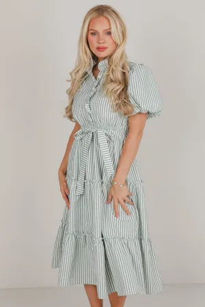 Gorgeous Purpose Green Striped Tiered Midi Dress