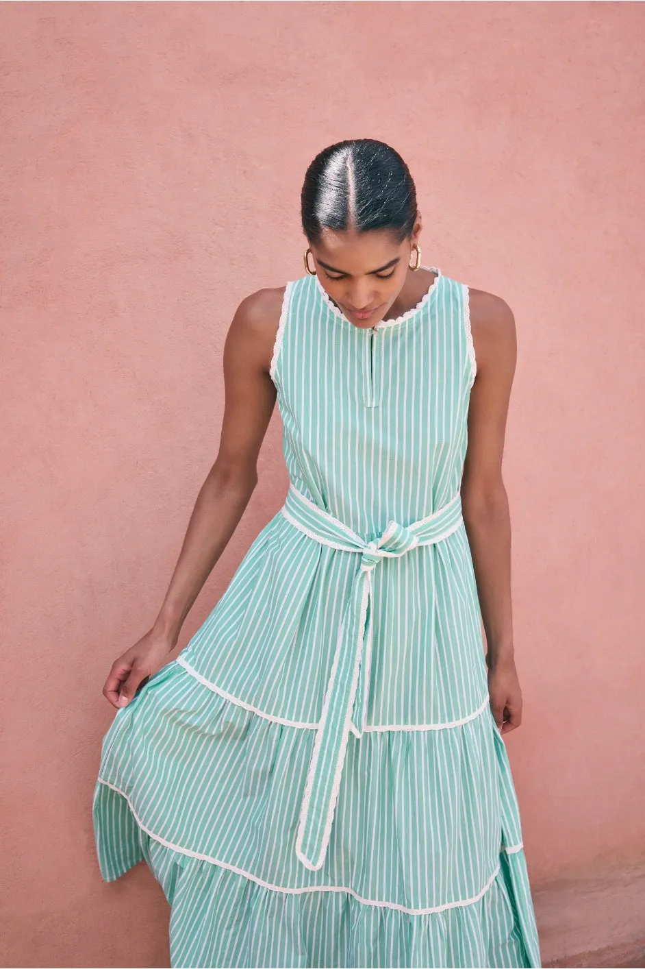 Hallie Halterneck Dress - Green Stripe