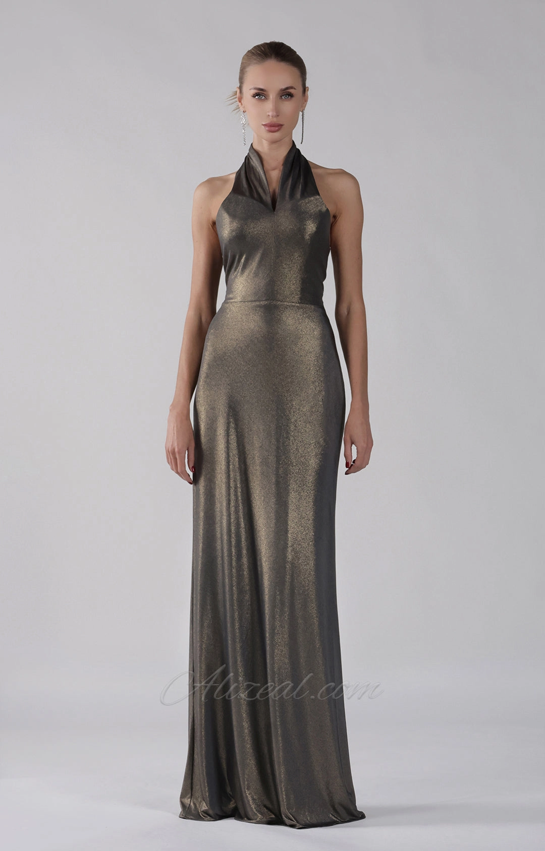 Halter A-Line Open Back Zipper Maxi Dress