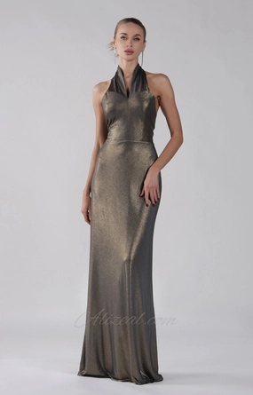 Halter A-Line Open Back Zipper Maxi Dress