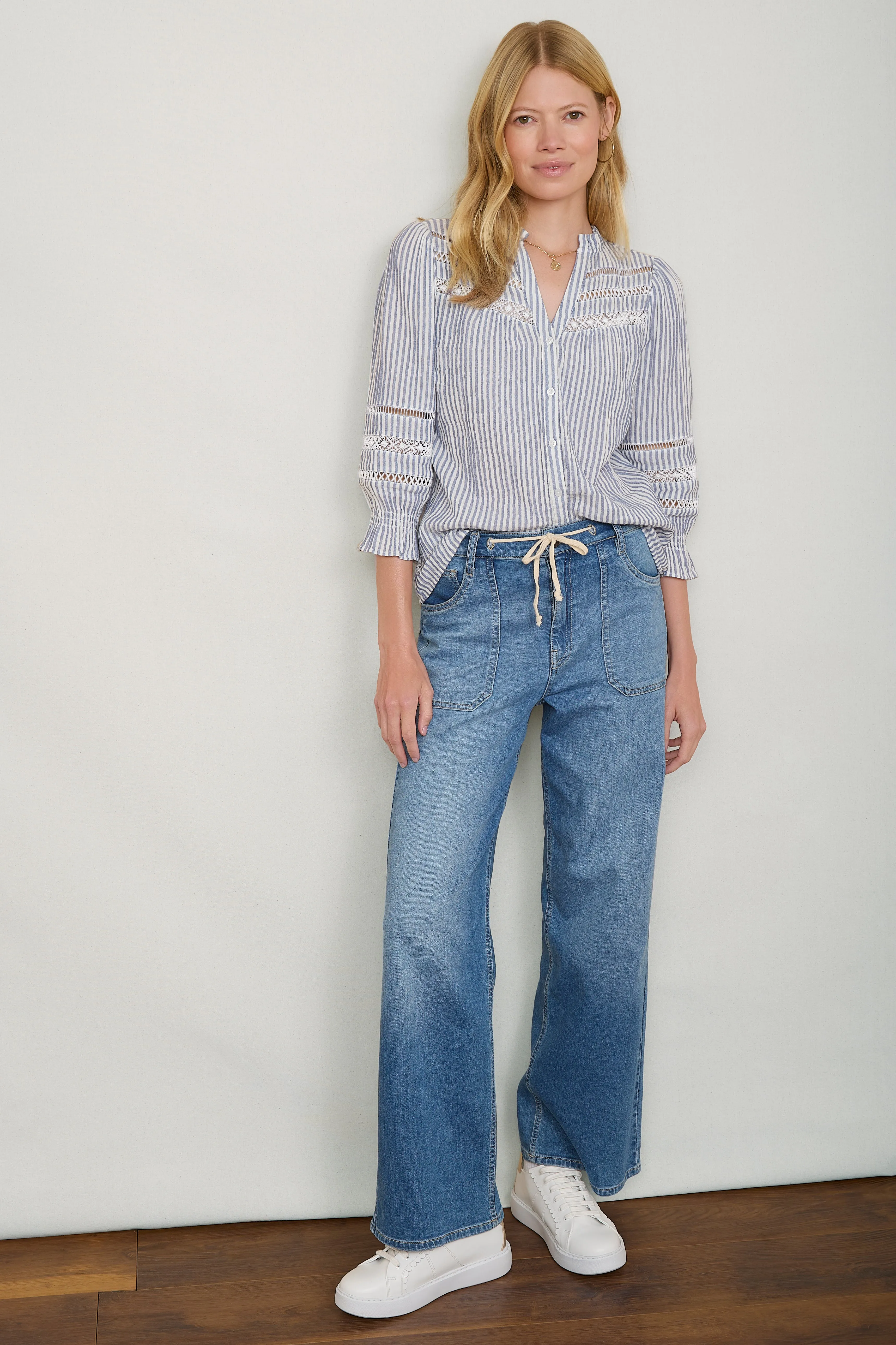 Harper Blouse - Blue/ Ivory Stripe