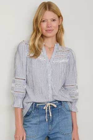 Harper Blouse - Blue/ Ivory Stripe
