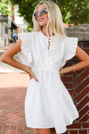 Just For You White Ruffle Bow Babydoll Mini Dress