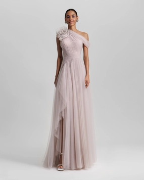 Light Lilac Long Dress With Flower Design