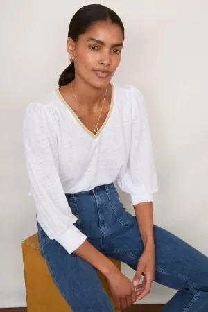 Lily Linen 3/4 Sleeve Top - White