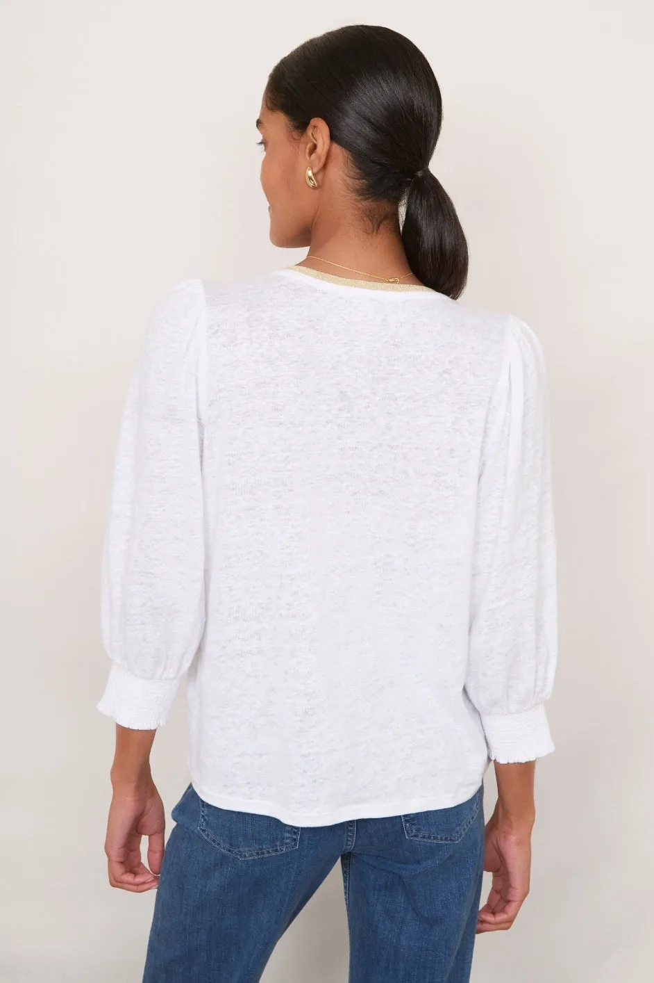 Lily Linen 3/4 Sleeve Top - White