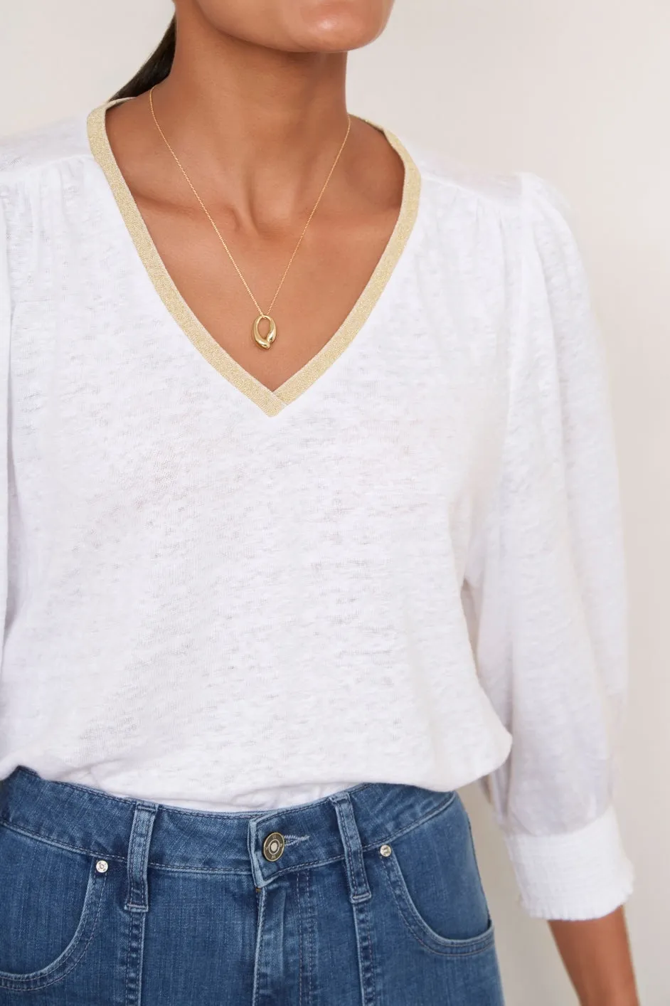 Lily Linen 3/4 Sleeve Top - White