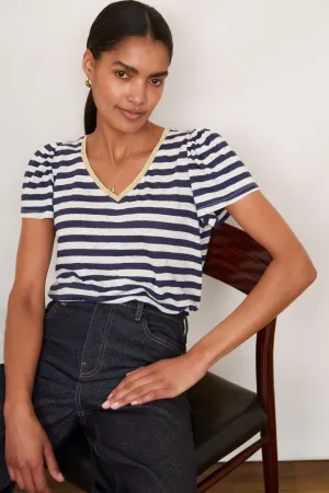 Lily Linen Tee Shirt - Midnight/Ivory Stripe
