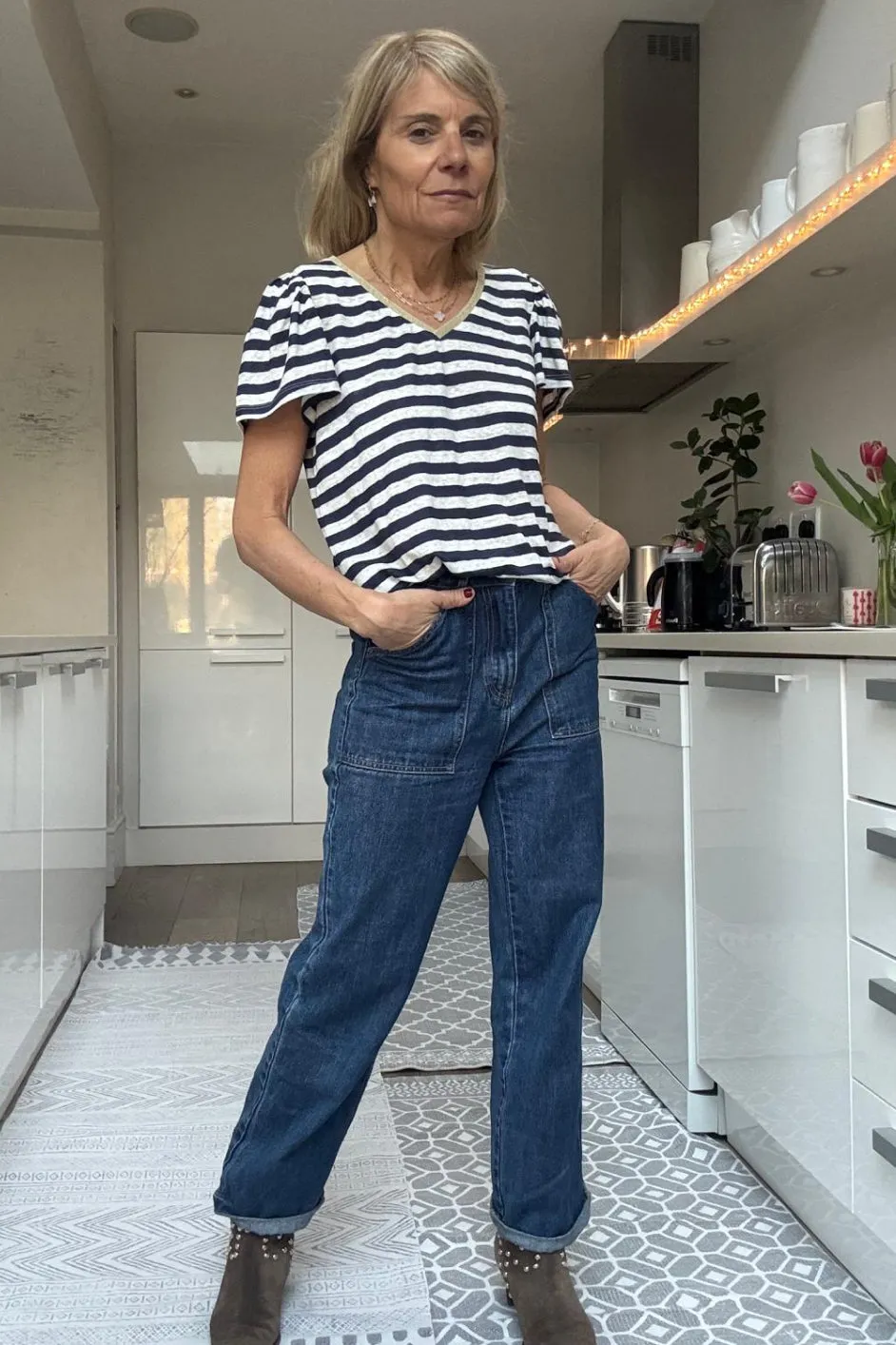 Lily Linen Tee Shirt - Midnight/Ivory Stripe