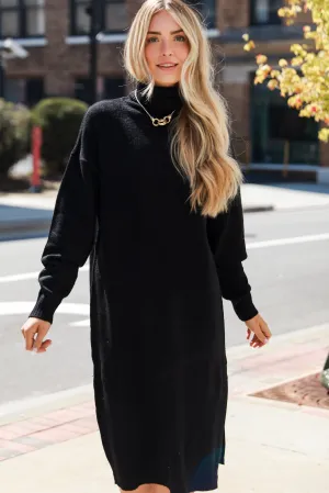 Lovable Charm Black Turtleneck Midi Sweater Dress