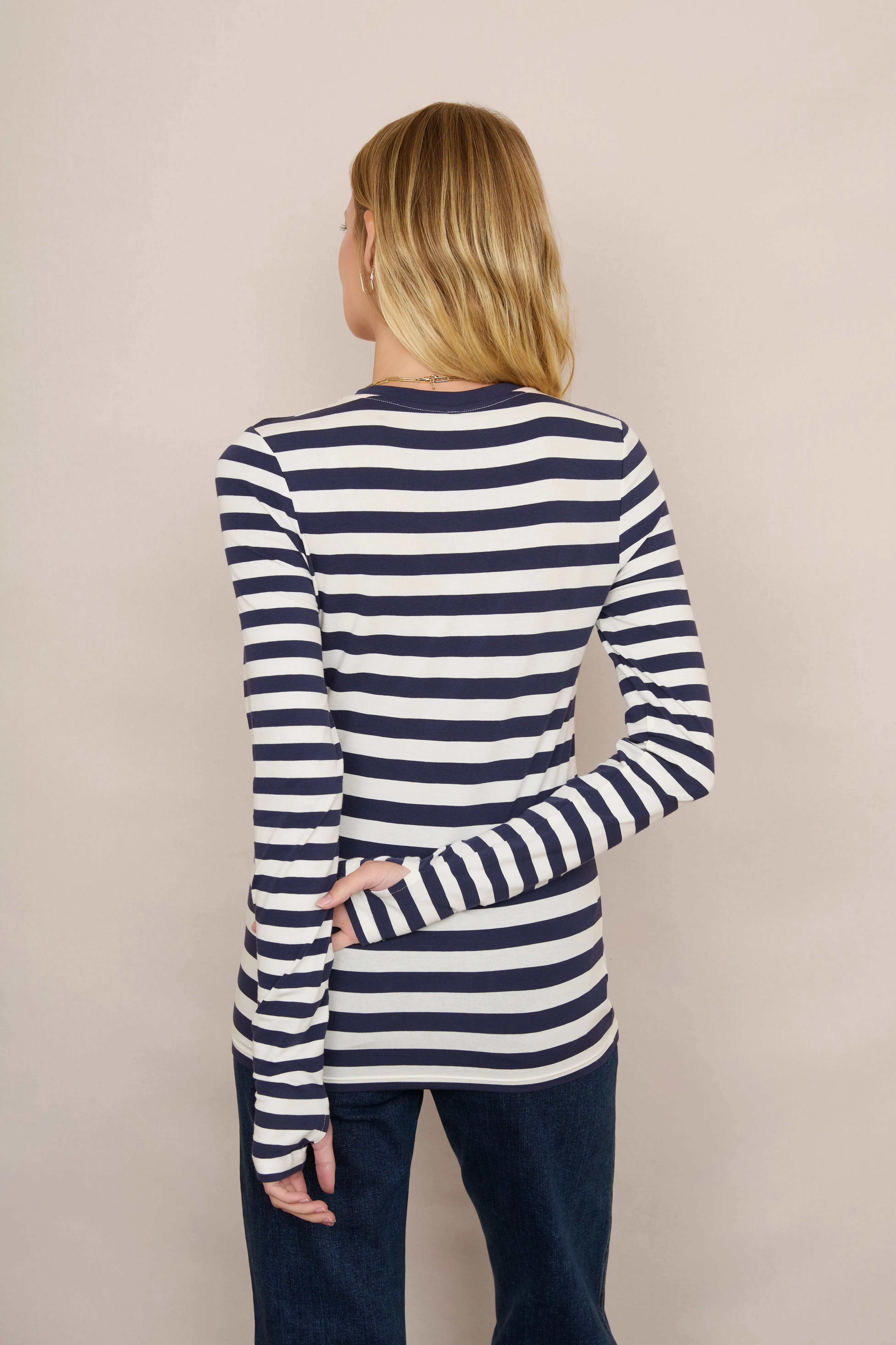 Marnie Long Sleeve Jersey Top - Midnight/Ivory Stripe