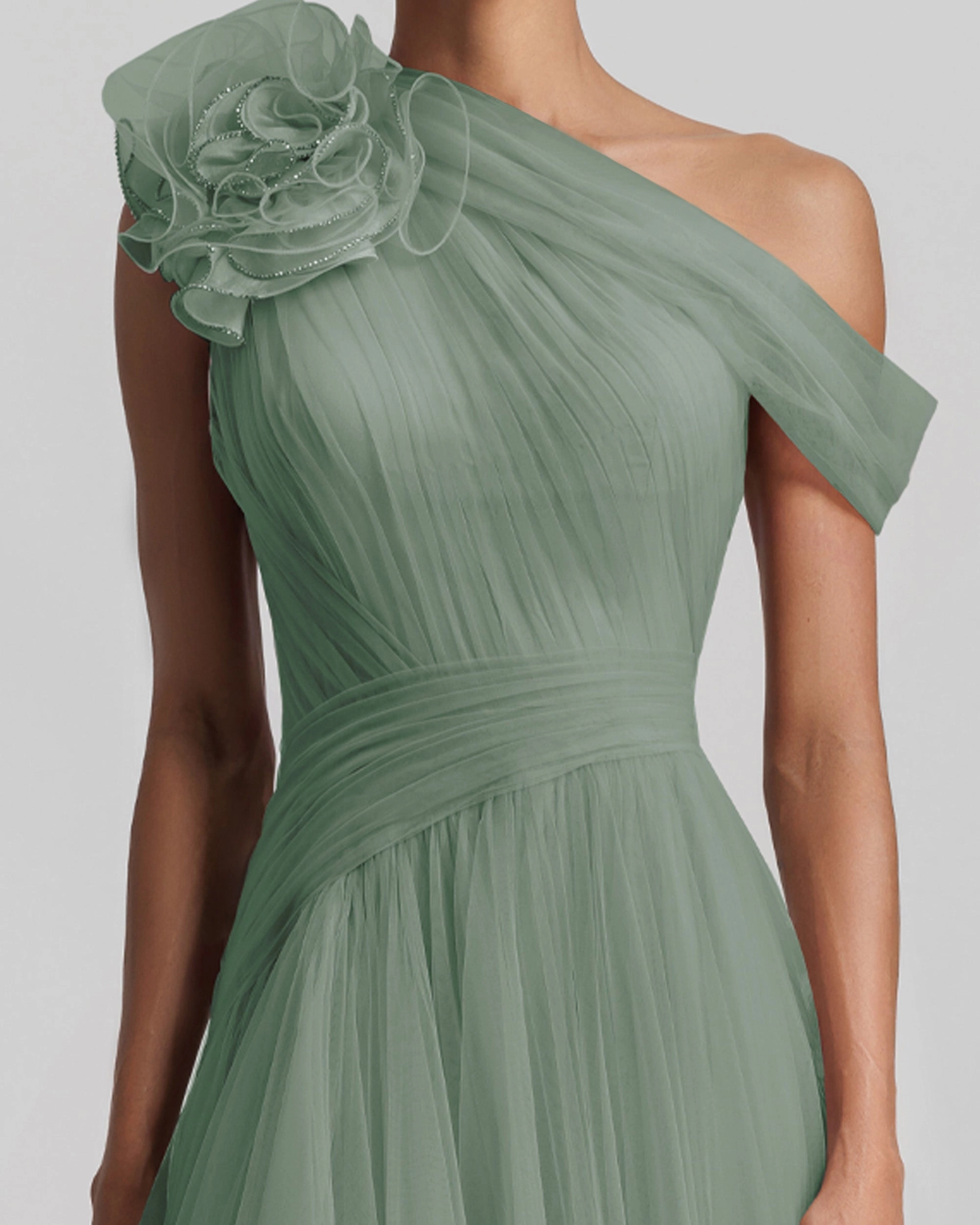 Mint Long Dress With Flower Design
