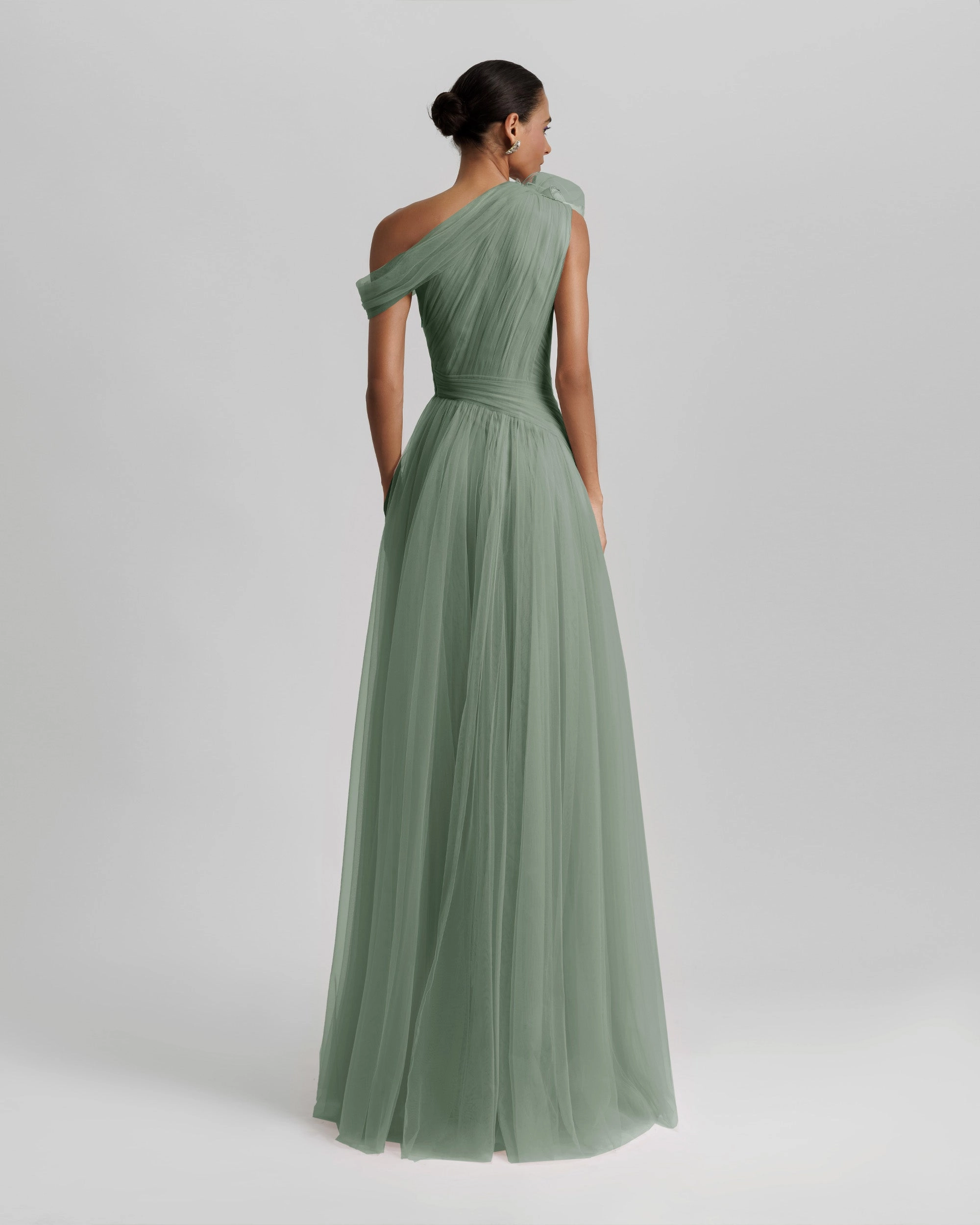 Mint Long Dress With Flower Design