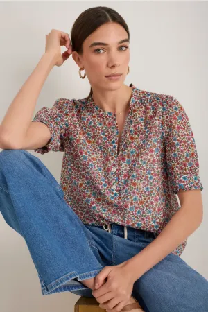 Noah Silk Blend Blouse - Ivory Meadow Garden