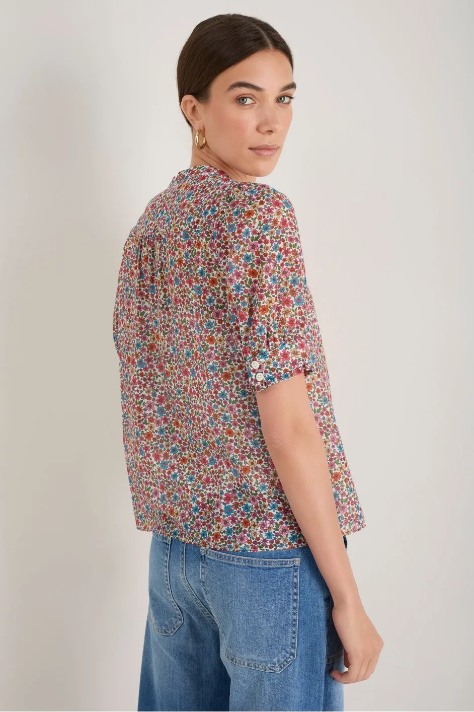 Noah Silk Blend Blouse - Ivory Meadow Garden