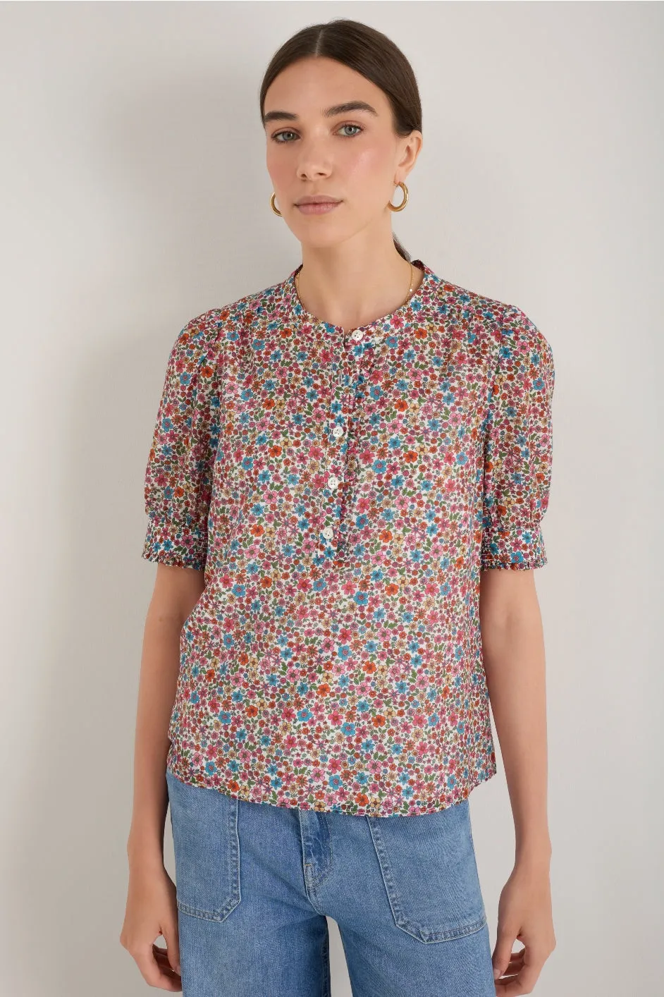 Noah Silk Blend Blouse - Ivory Meadow Garden