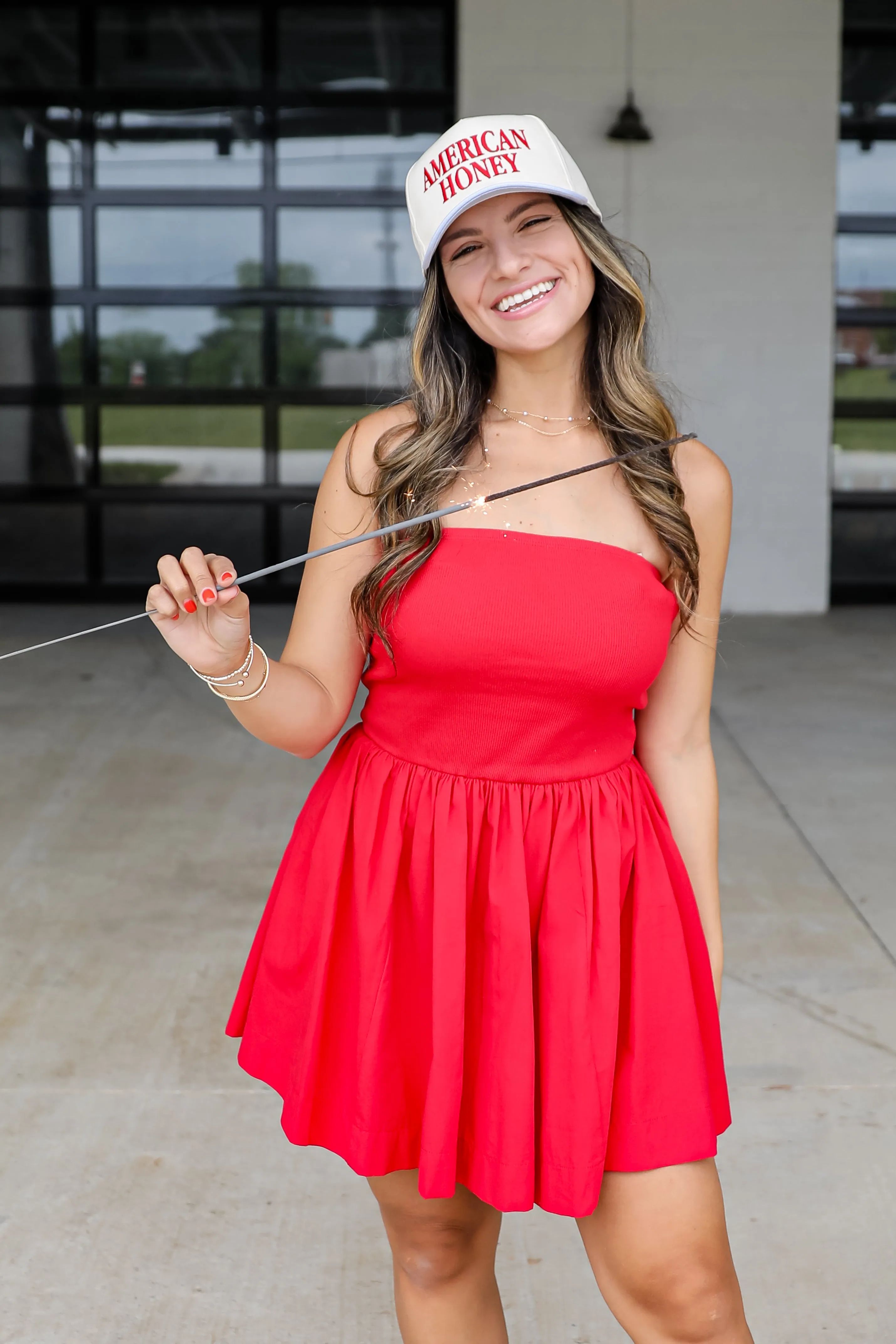 Off To The Fireworks Red Contrast Strapless Mini Dress