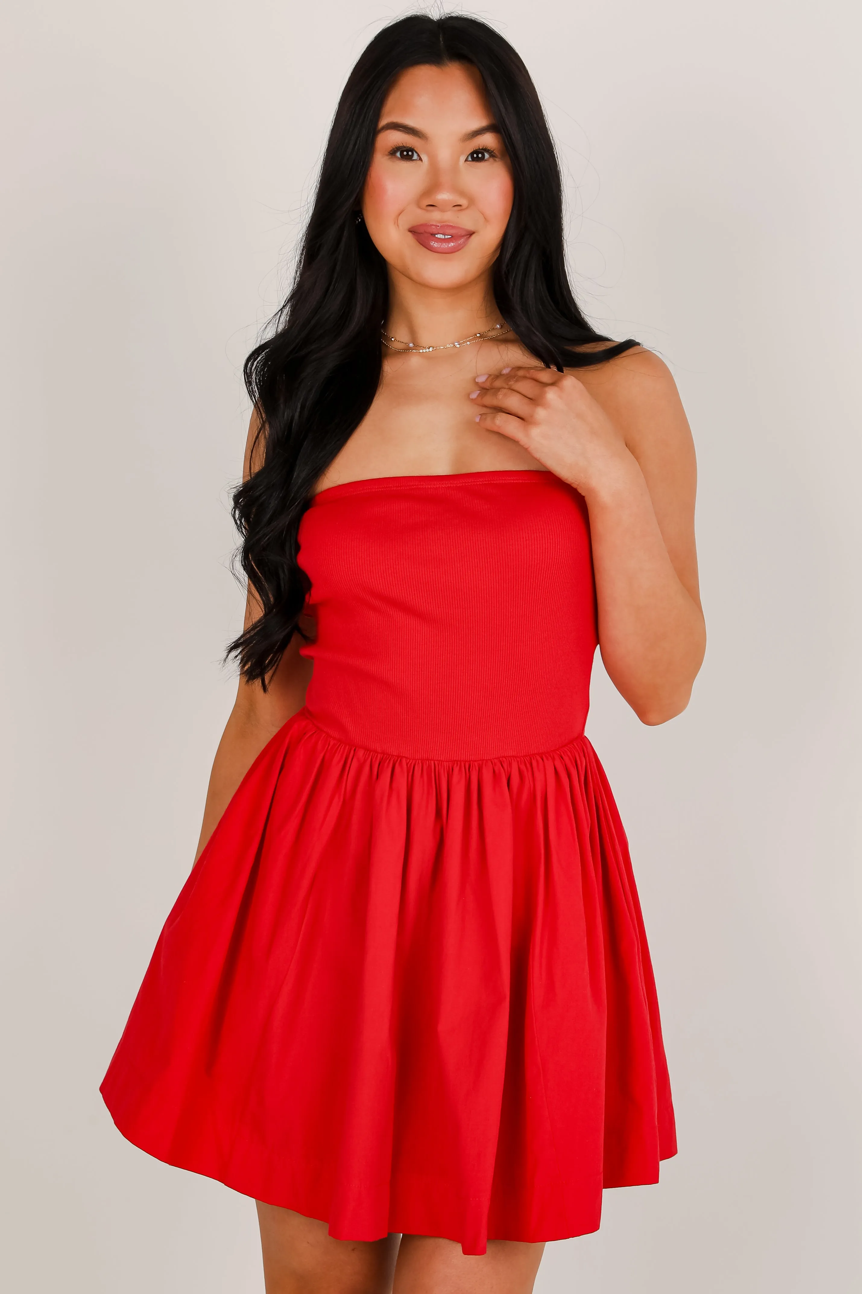 Off To The Fireworks Red Contrast Strapless Mini Dress