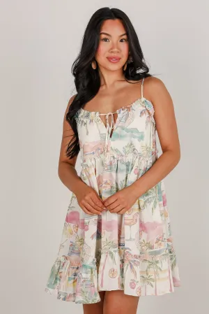 Paradise Awaits Cream Tropical Mini Dress