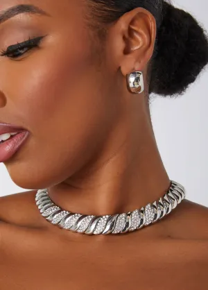 Pav?? Crystal Silver Tone Necklace