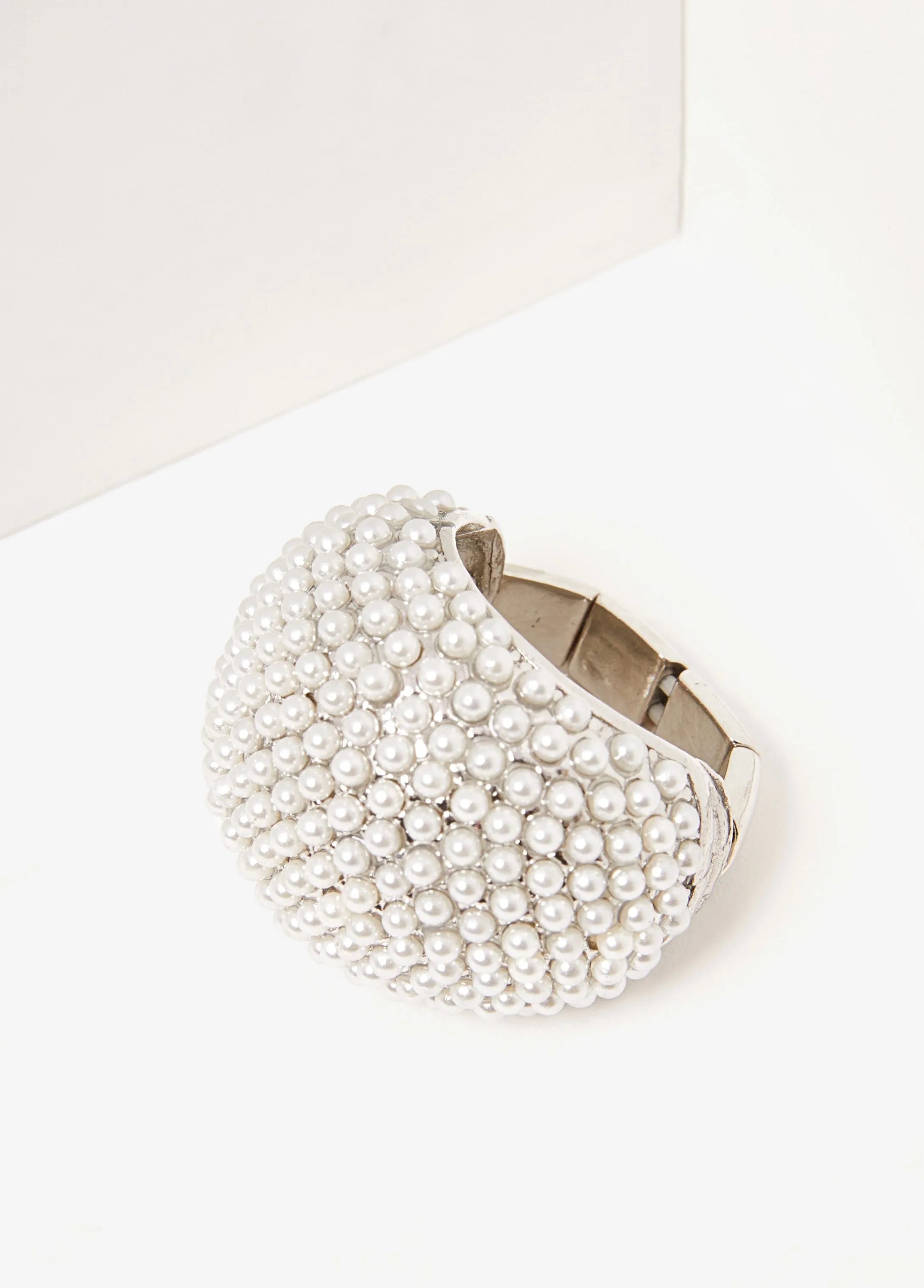 Pave Faux Pearl Stretch Ring