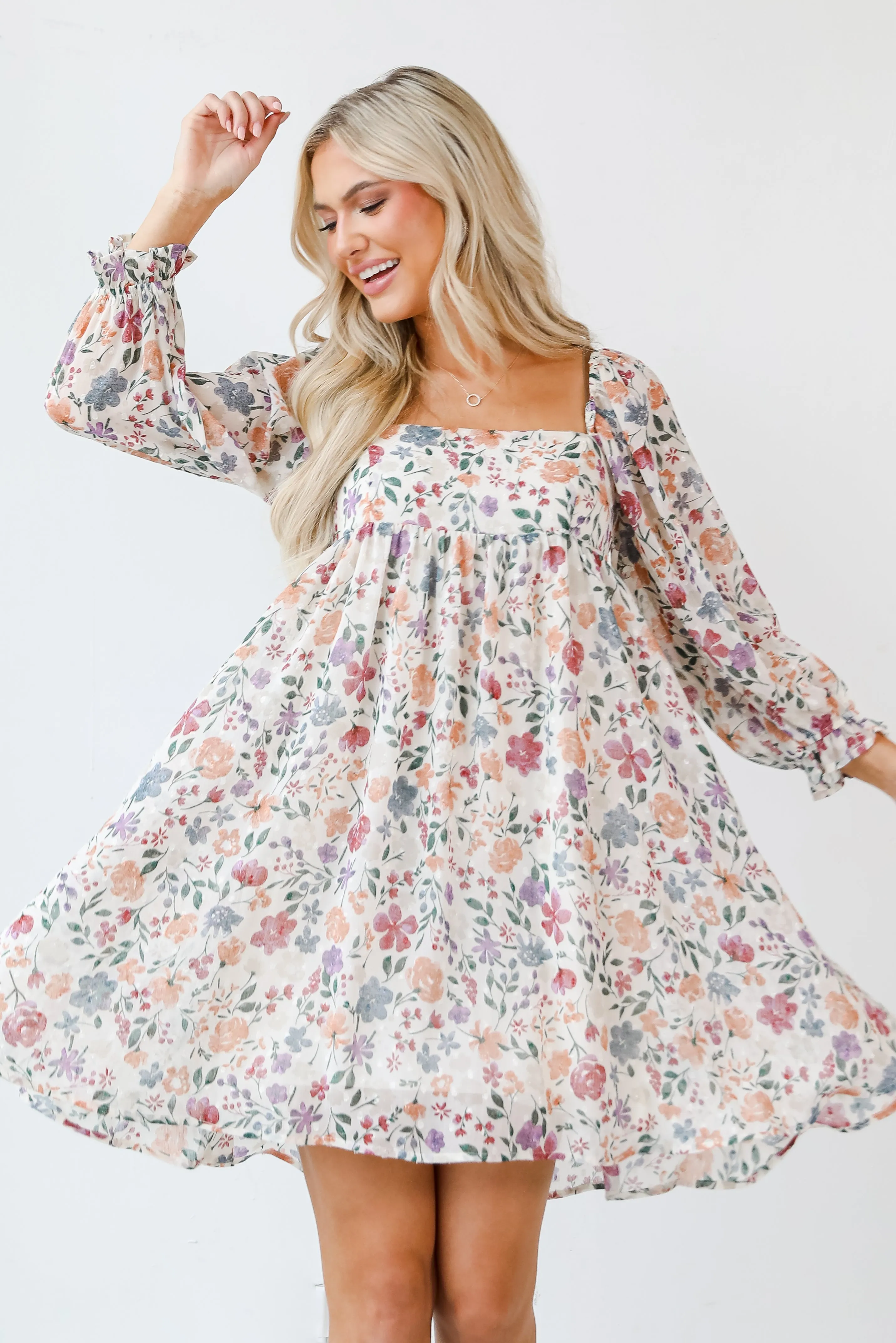 Rich Blooms Floral Babydoll Mini Dress
