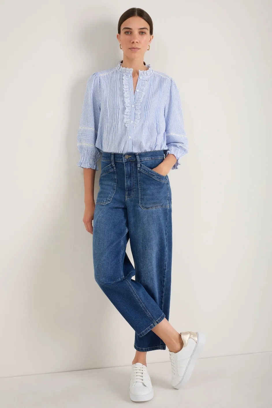 Riley Blouse - Blue/Ivory Stripe