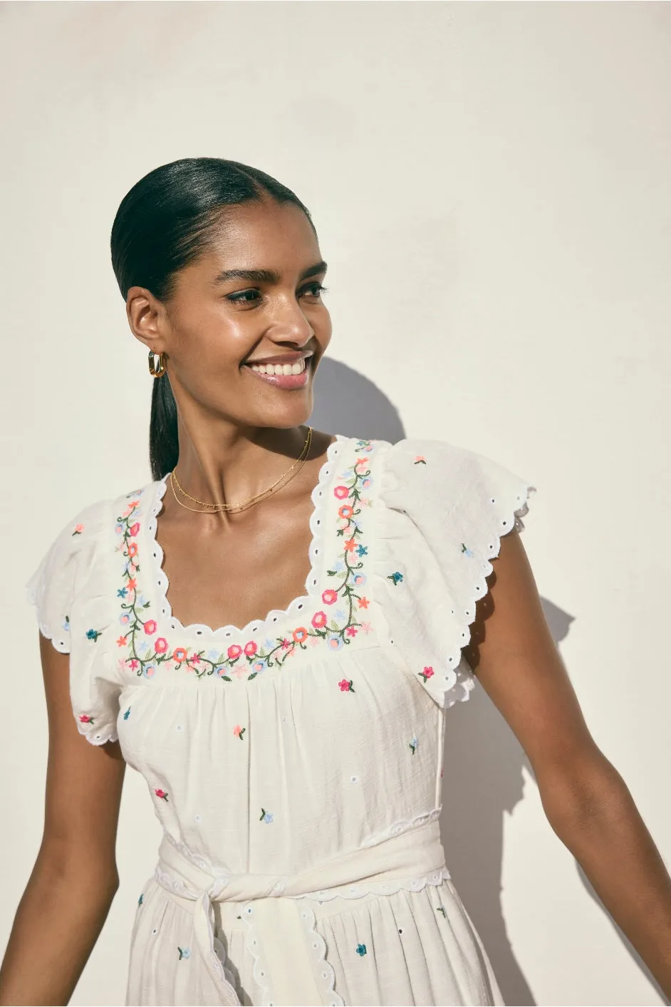 Romilly Dress - White Floral Embroidery