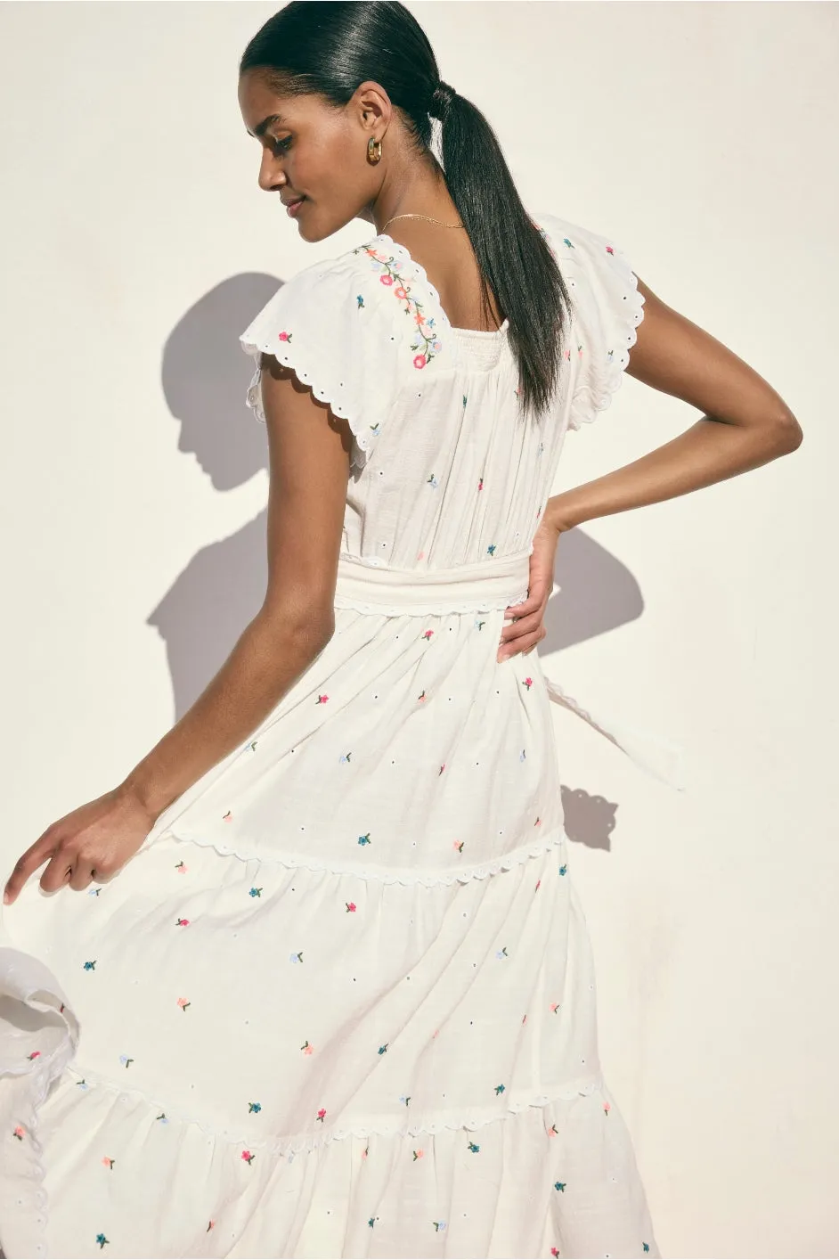 Romilly Dress - White Floral Embroidery