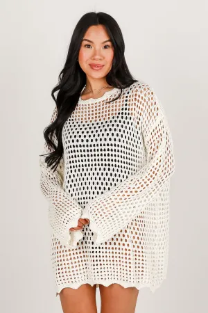 Sandy Beaches Ivory Crochet Tunic