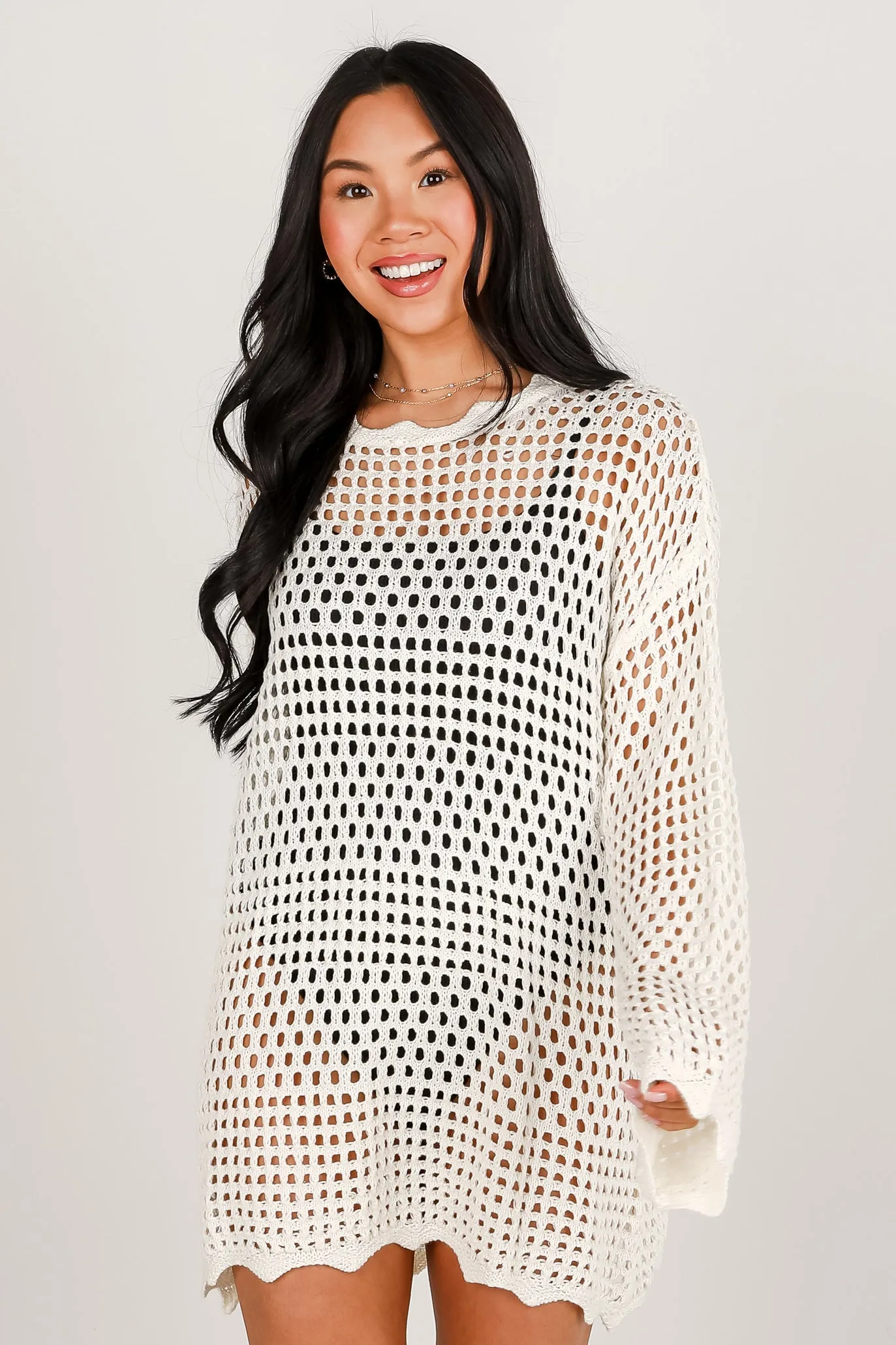 Sandy Beaches Ivory Crochet Tunic