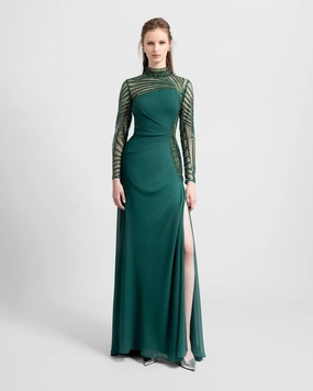 See-Through and Embroidered Sleeves Dress