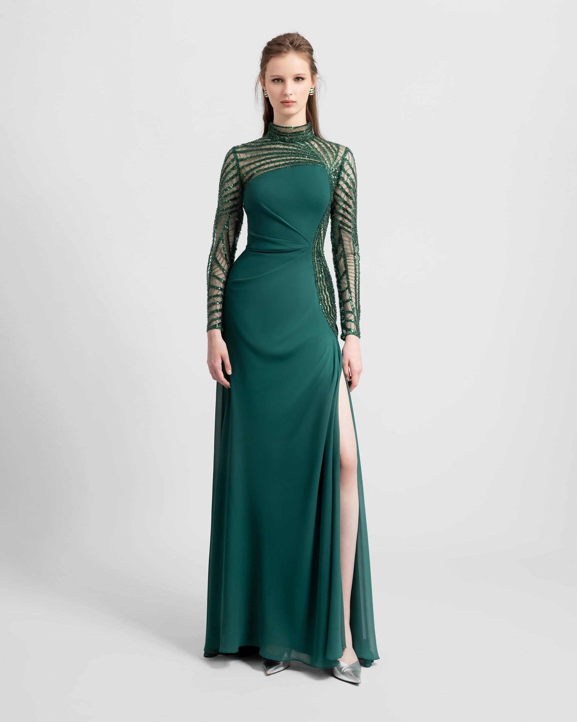 See-Through and Embroidered Sleeves Dress