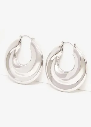 Silver Tone Puff Hoop Earrings