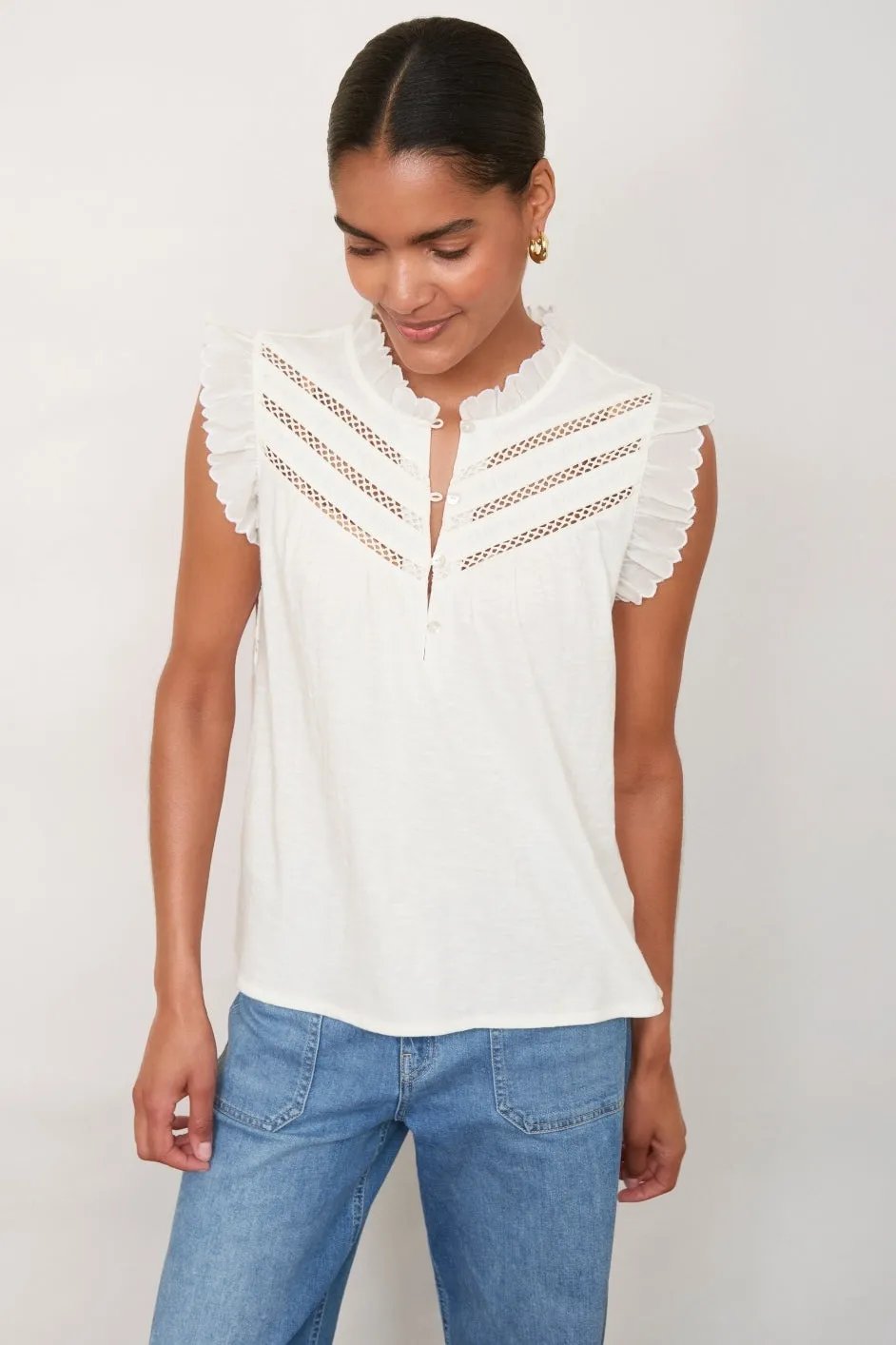Skye Woven Mix Top - Ivory