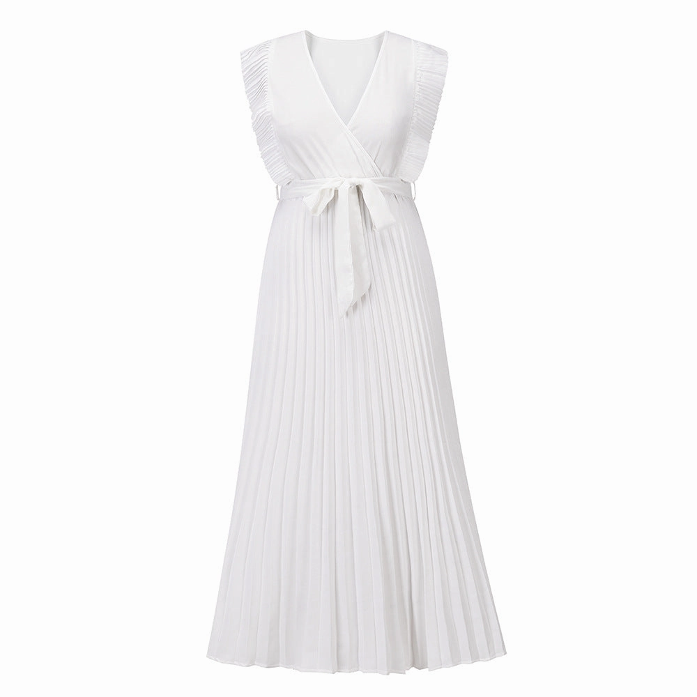 Sleeeveless V Neck Front Wrap Maxi Dress