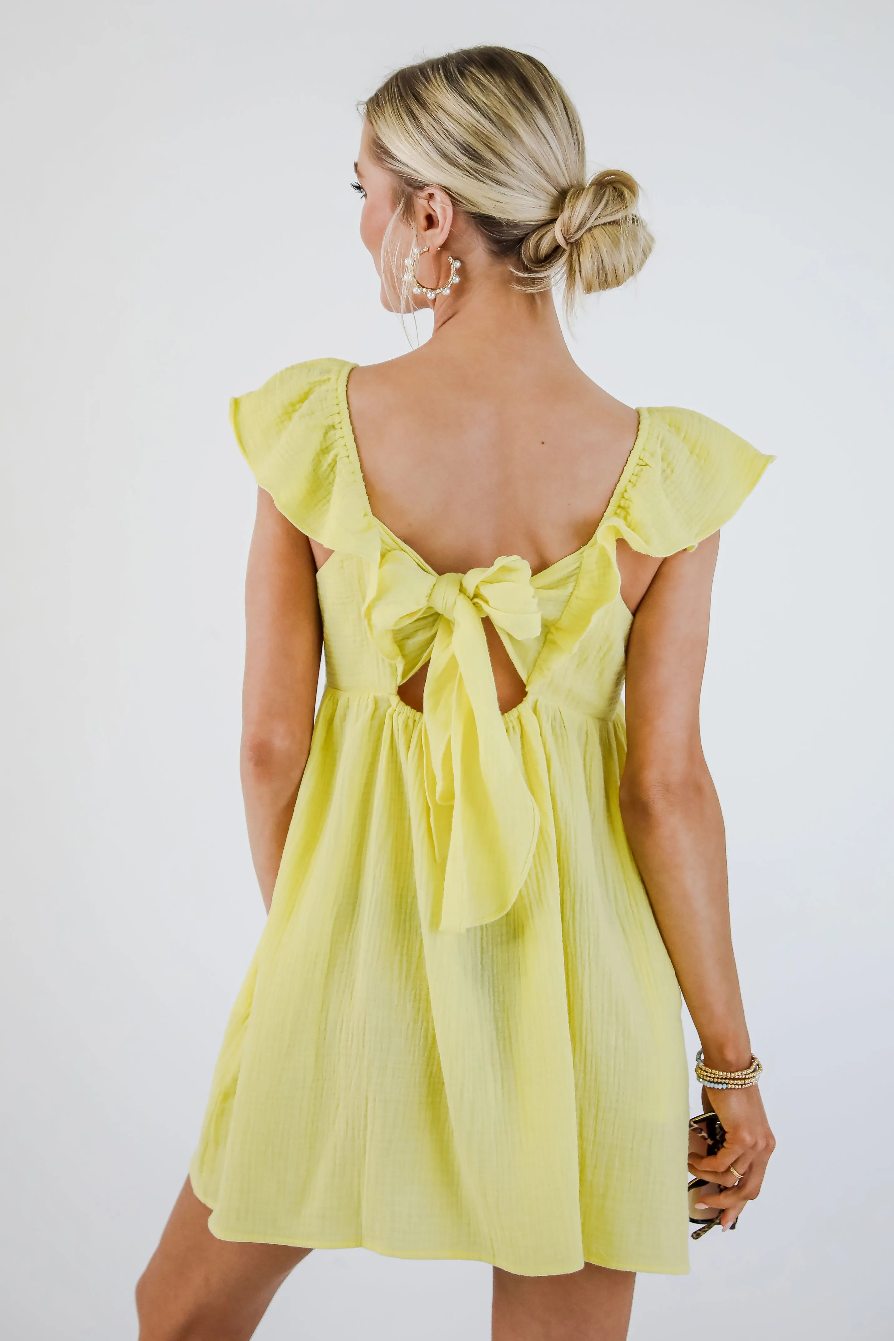 Social Hour Lemon Linen Babydoll Mini Dress