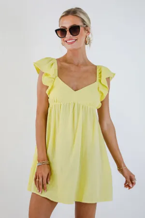Social Hour Lemon Linen Babydoll Mini Dress