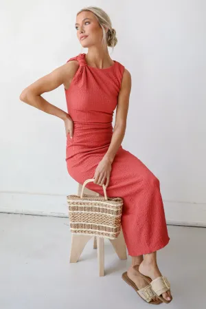 Social Sensation Coral Ruched Maxi Dress