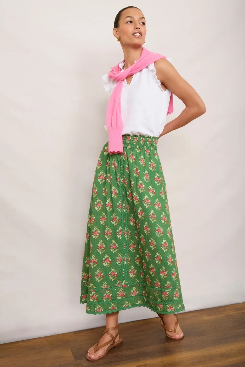 Sophia Skirt - Meadow Green Woodblock