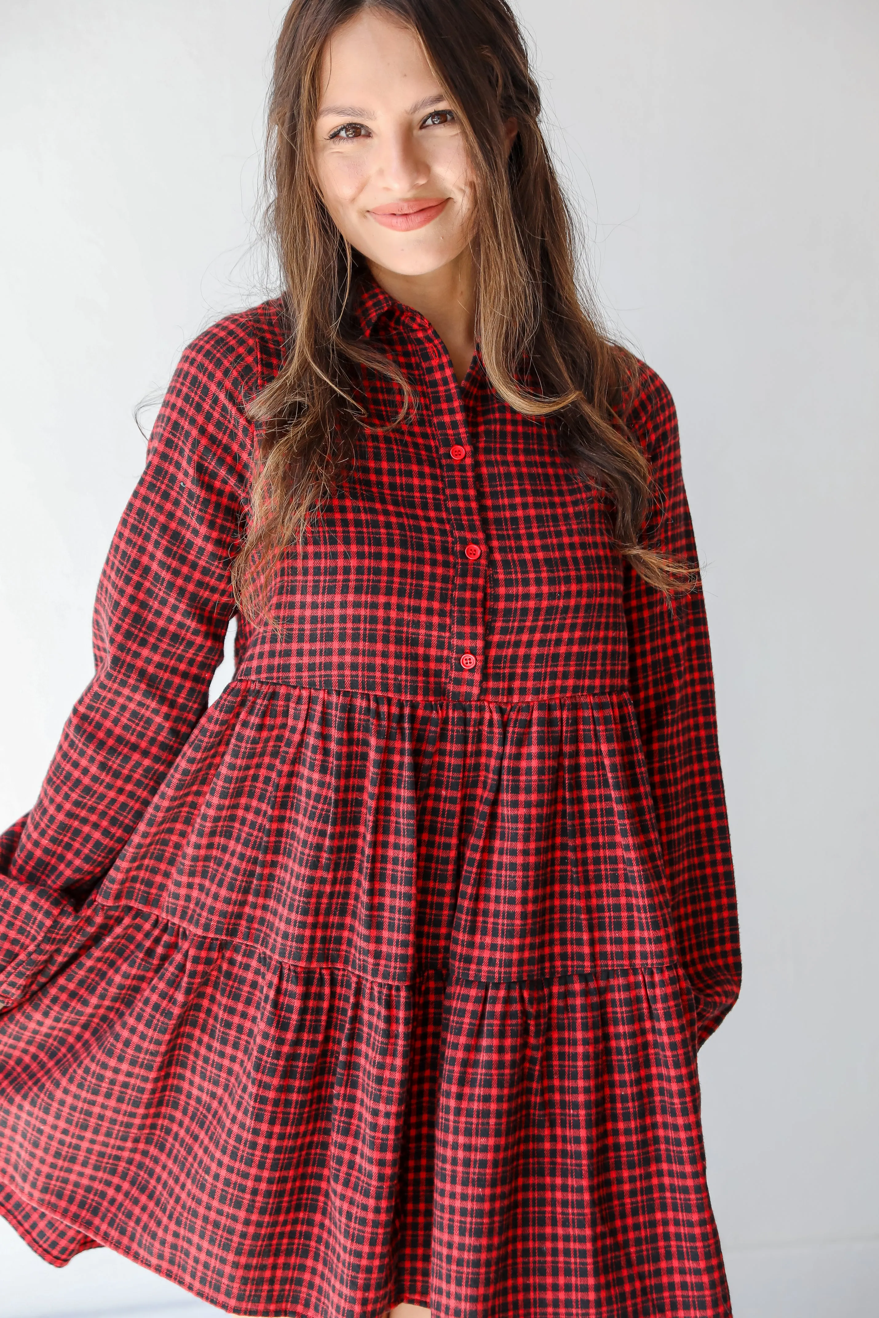 Stadium Lights Plaid Babydoll Mini Dress