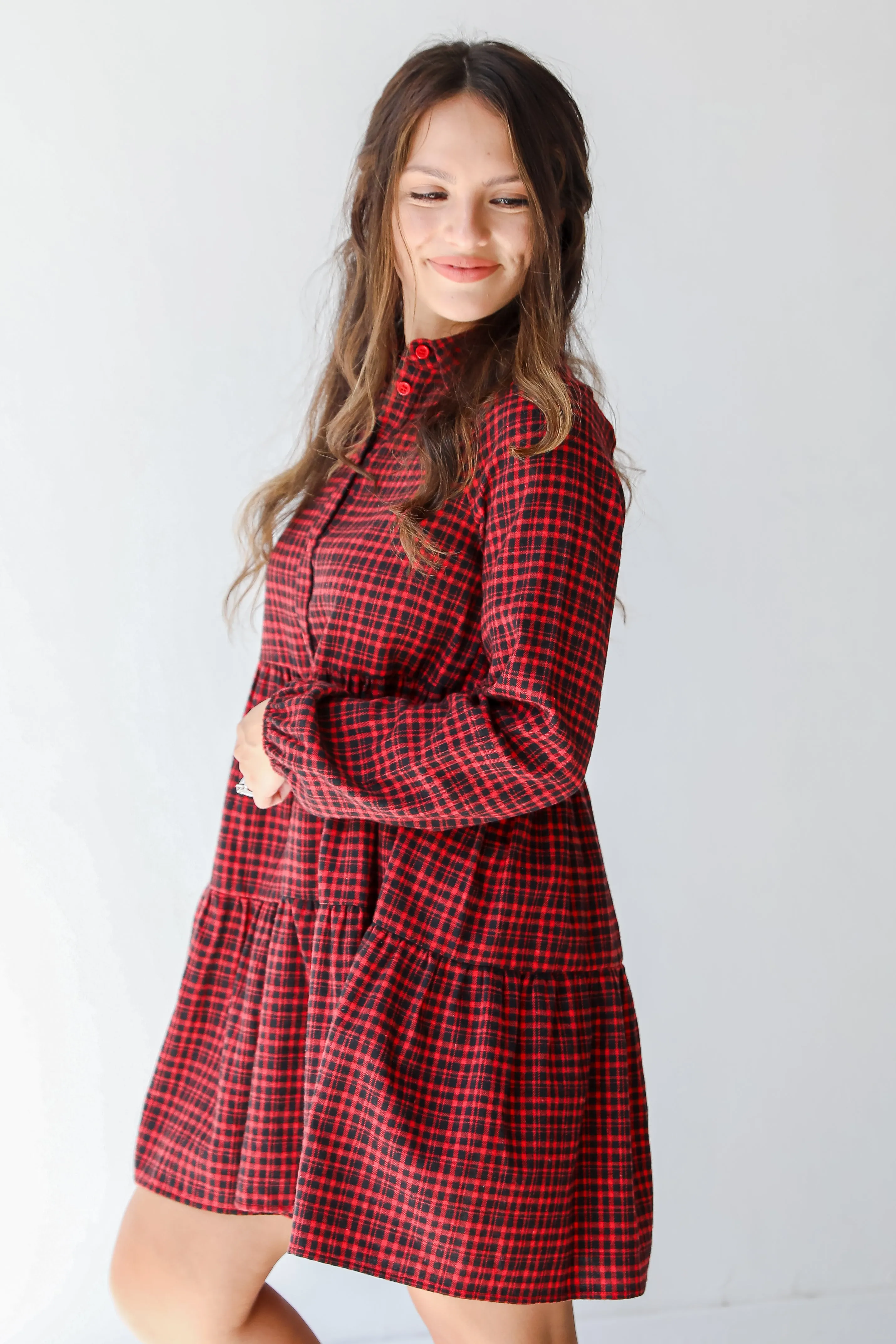 Stadium Lights Plaid Babydoll Mini Dress